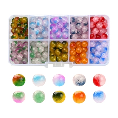 220Pcs 10 Colors Spray Painted Glass Beads Strands, Round