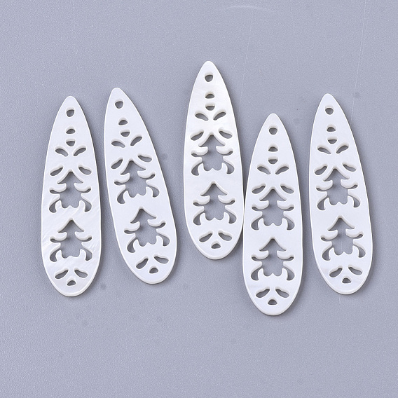 Natural Freshwater Shell Pendants, Hollow Teardrop