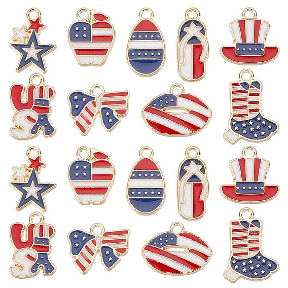 54 шт 9 стиль американский флаг стиль сплав эмалированные подвески, без кадмия, без никеля и без свинца, золотые, яблоко и звезда и яйцо