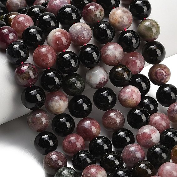 Нити из натуральных разноцветных турмалиновых бусин, круглые