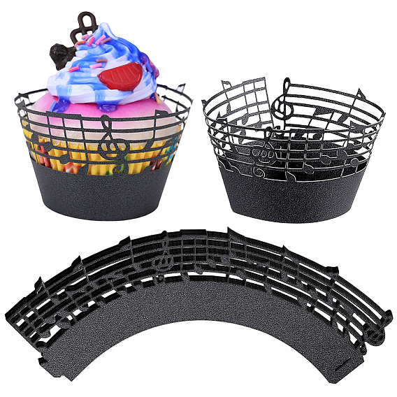 Envoltorios de cupcakes con notas musicales, Envolturas artísticas para tazas para hornear con revestimiento cortado con láser, para la decoración del cumpleaños del banquete de boda