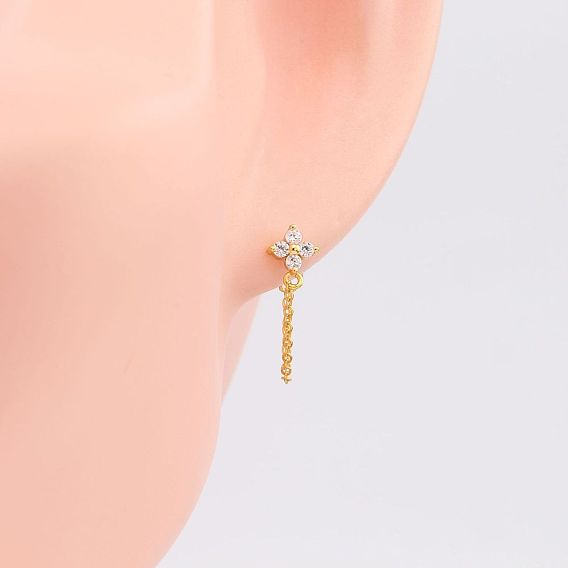 Fashionable S925 Silver Micro-inlaid Stone Flower-shaped Earrings - Sweet Tassel Trendy Ear Jewelry for Women.