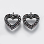 Brass Micro Pave Cubic Zirconia Charms, Hollow Heart, Black