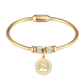 Stainless Steel Bracelet with Magnetic Stone - Tree of Life Design