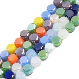 Electroplate Glass Beads Strands, Faceted, Flat Round