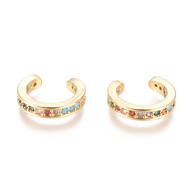 Golden Plated Brass Micro Pave Cubic Zirconia Cuff Earrings, Long-Lasting Plated