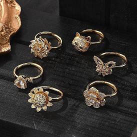 Вращающиеся кольца для женщин, латунные кольца-спиннеры с микро-паве и прозрачным кубическим цирконием