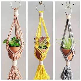 Macrame Cotton Pendant Decorations, Boho Style Hanging Planter Baskets for Interior Car View Mirror Hanging Ornament