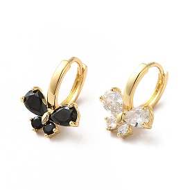 Cubic Zirconia Butterfly Hoop Earrings, Real 18K Gold Plated Brass Jewelry for Women