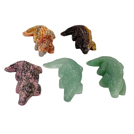 Natural & Synthetic Gemstone Carved Crocodile Figurines Statues for Home Office Desktop Decoration
