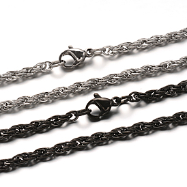 304 Stainless Steel Rope Chain  Necklaces, with Lobster Claw Clasps, 19.68 inch(50cm), 3mm
