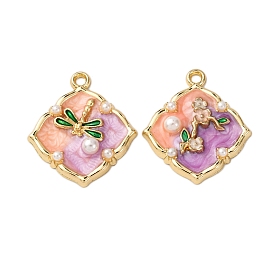 Подвески из эмалевого сплава легкого золота, с ABS имитации жемчуга, ромб с подвесками в виде стрекозы/цветка, стойки покрытие