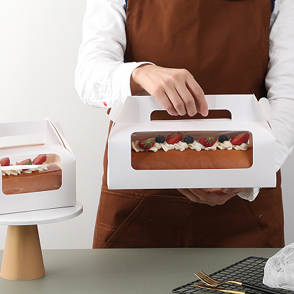 Бумажный контейнер для торта, коробка для упаковки торта для выпечки, прямоугольник с прозрачным окном и ручкой
