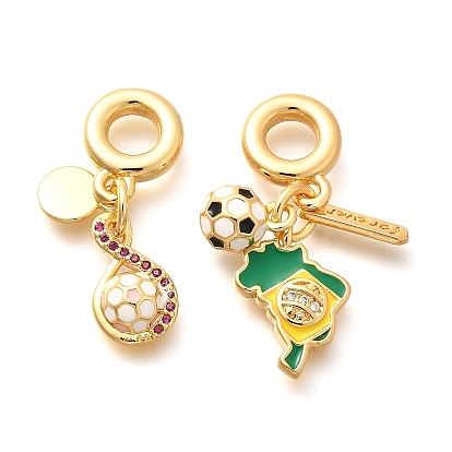 Латунные кубические цирконии футбольные европейские подвески-шармы, подвески с большими отверстиями с эмалью, без кадмия, без никеля и без свинца, реальный 18 k позолоченный
