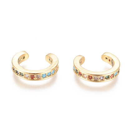 Golden Plated Brass Micro Pave Cubic Zirconia Cuff Earrings, Long-Lasting Plated
