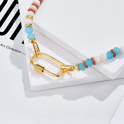 Bohemian Glass Silicone Bead Necklace with Rotating Copper Clasp for Women