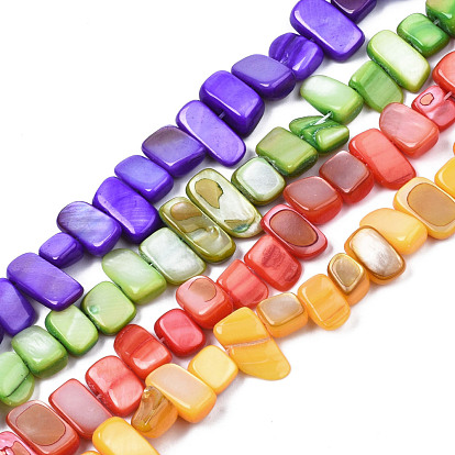 Natural Trochid Shell/Trochus Shell Beads Strands, Dyed, Rectangle