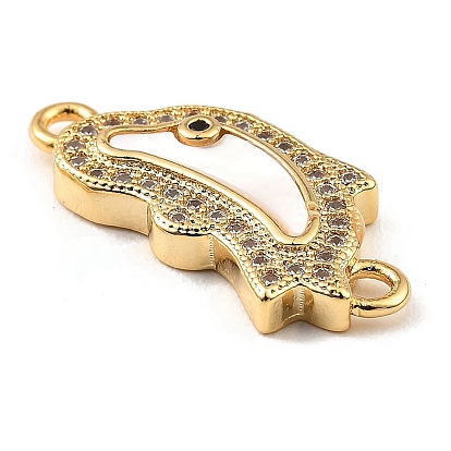 Rack Plating Brass Micro Pave Clear Cubic Zirconia Connector Charms, Dolphin Links with Freshwater Shell, Long-Lasting Plated, Lead Free & Cadmium Free