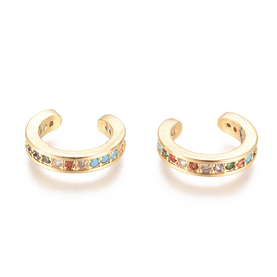 Golden Plated Brass Micro Pave Cubic Zirconia Cuff Earrings, Long-Lasting Plated