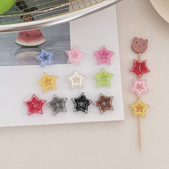 Прозрачные акриловые бусины, бусина в бусине, звезда, с блеском порошок