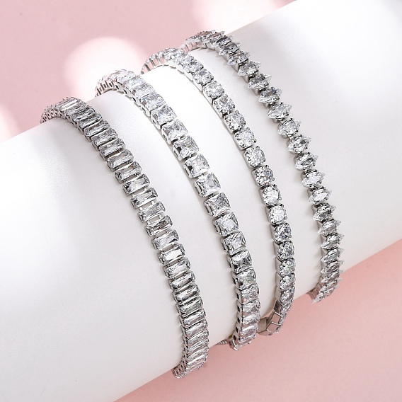 304 браслеты-цепочки из нержавеющей стали с прозрачным кубическим цирконием, 201 Браслеты-слайдеры из нержавеющей стали с цепочкой-коробкой для женщин, цвет нержавеющей стали