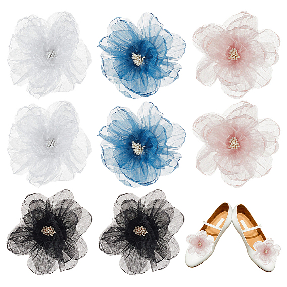 8шт 4 цвета железные пряжки для обуви, с органзы цветок