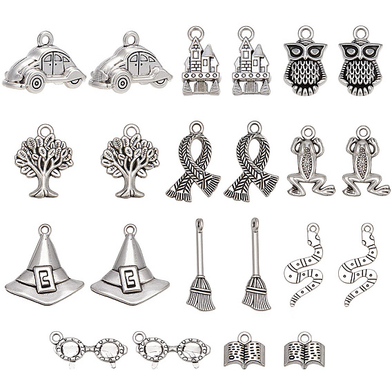 88Pcs 11 Styles Magic Theme Tibetan Style Alloy Pendants, Mixed Shapes