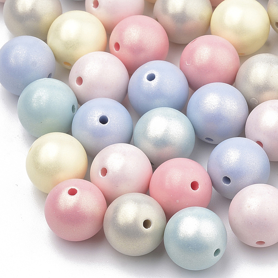 Spray Painted Style Acrylic Beads, Rubberized, Round