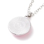 Glass Flat Round Pendant Necklace with Brass Chain, Breast Cancer Awareness Ribbon Jewelry for Women