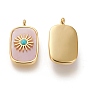Natural Shell Pendants, with Natural Gemstone and Brass Findings, Long-Lasting Plated, Real 18K Gold Plated, Rectangle with Sun