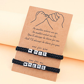 Chic Handmade Braided Love Heart Letter Card Bracelet for Couples