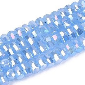 Гальванические стекляныне бусины, имитация нефрита, колонка, граненые, с покрытием AB цвета