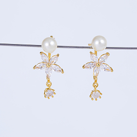 Элегантные серьги-гвоздики из латуни с прозрачными кубическими цирконами, звезда