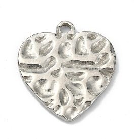 304 Stainless Steel Pendants, Textured Heart Charm