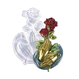 Main de la Saint-Valentin avec des moules en silicone pour ornement de roses, moules de résine, pour la résine UV, fabrication artisanale de résine époxy
