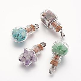 Pendentifs de pierres précieuses naturelles et synthétiques, Avec bouteille en verre pour contenants à perles, forme mixte