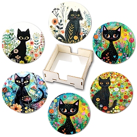 Cat Pattern Wooden Cup Coasters, Drink Mat, for Home Kitchen