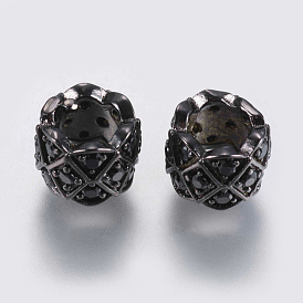 Brass Micro Pave Cubic Zirconia Beads, Column, Black