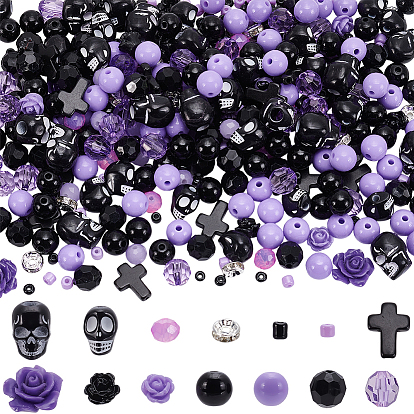 Наборы для изготовления эластичных браслетов в готическом стиле своими руками, в том числе акриловые бусины, Стеклянные бусины, Бусины из cмолы, Латунные бусины со стразами 