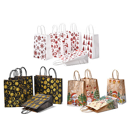 Бумажные сумки-тоут с рождественской тематикой и ручками, прямоугольные прочные сумки для хранения покупок