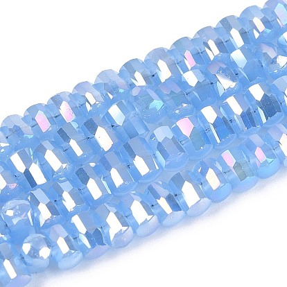 Гальванические стекляныне бусины, имитация нефрита, колонка, граненые, с покрытием AB цвета