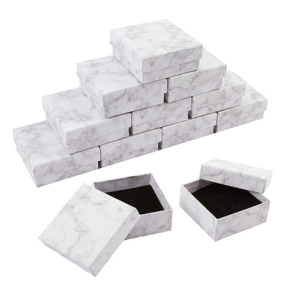 Картонные коробки ювелирных изделий, с губкой внутри прокладки, квадратный, для юбилеев, свадьбы, Дни рождения, мраморная текстура