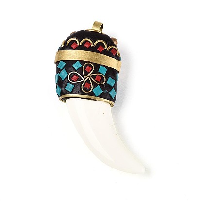 Большие подвески из Индонезии, подвески в форме бивня, со смолой и непокрытой латунью