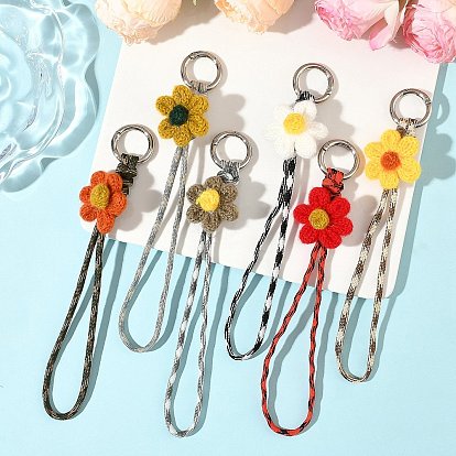 6 шт. 6 Цвета шерстяной пряжи, цветы и полиэстеровый шнур, подвески, украшения, с кольцами для ключей из сплава, платина