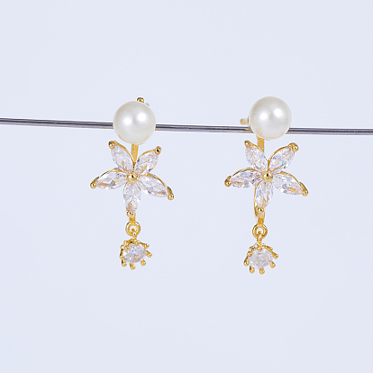 Элегантные серьги-гвоздики из латуни с прозрачными кубическими цирконами, звезда