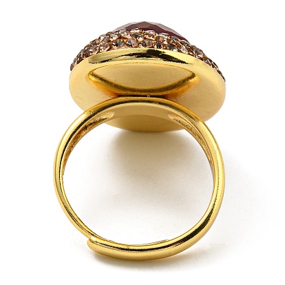 Овальное регулируемое кольцо из красного стекла со стразами, латунное кольцо для женщин