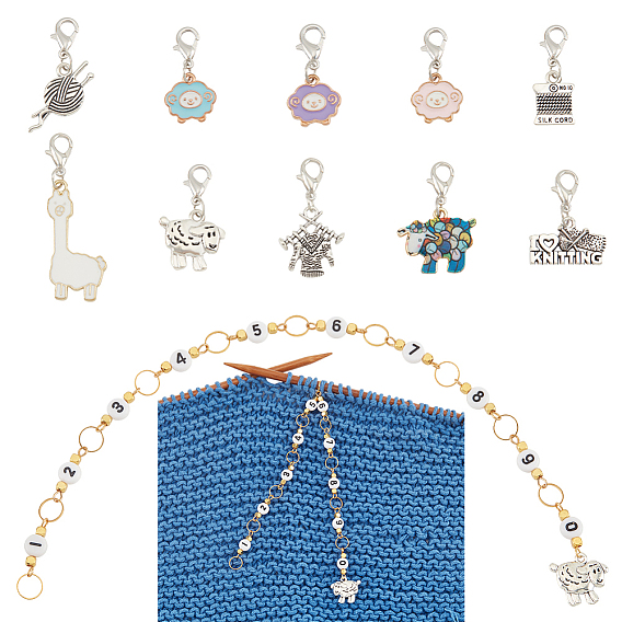 1 набор акриловых бусин для вязания, счетчики рядов, цепочки и сплав, эмалевые овцы и тканые тематические подвески, маркеры для фиксации петель