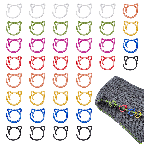 40 шт. 8 цвета железные кольца-маркеры для вязания, вязание крючком клипсы, форма кошки