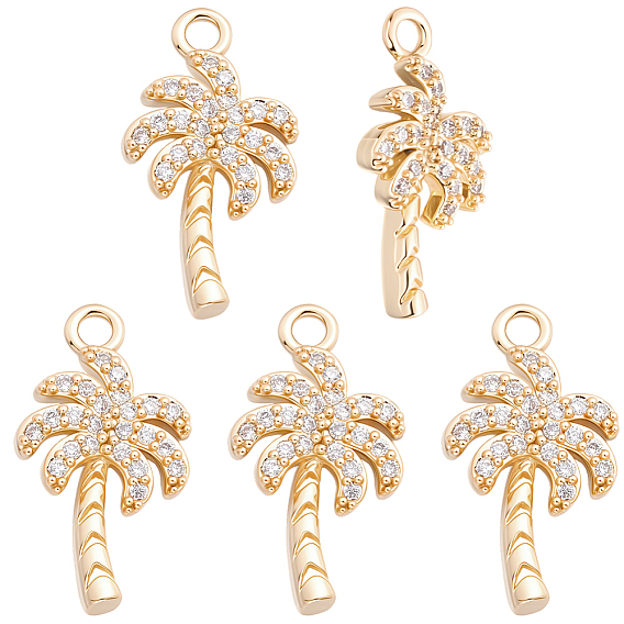 10Pcs Brass Micro Pave Cubic Zirconia Pendants, Tree Charms