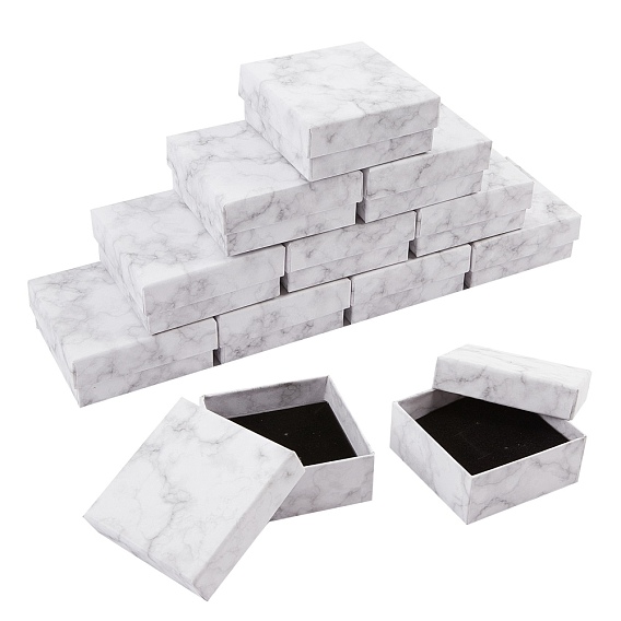 Картонные коробки ювелирных изделий, с губкой внутри прокладки, квадратный, для юбилеев, свадьбы, Дни рождения, мраморная текстура